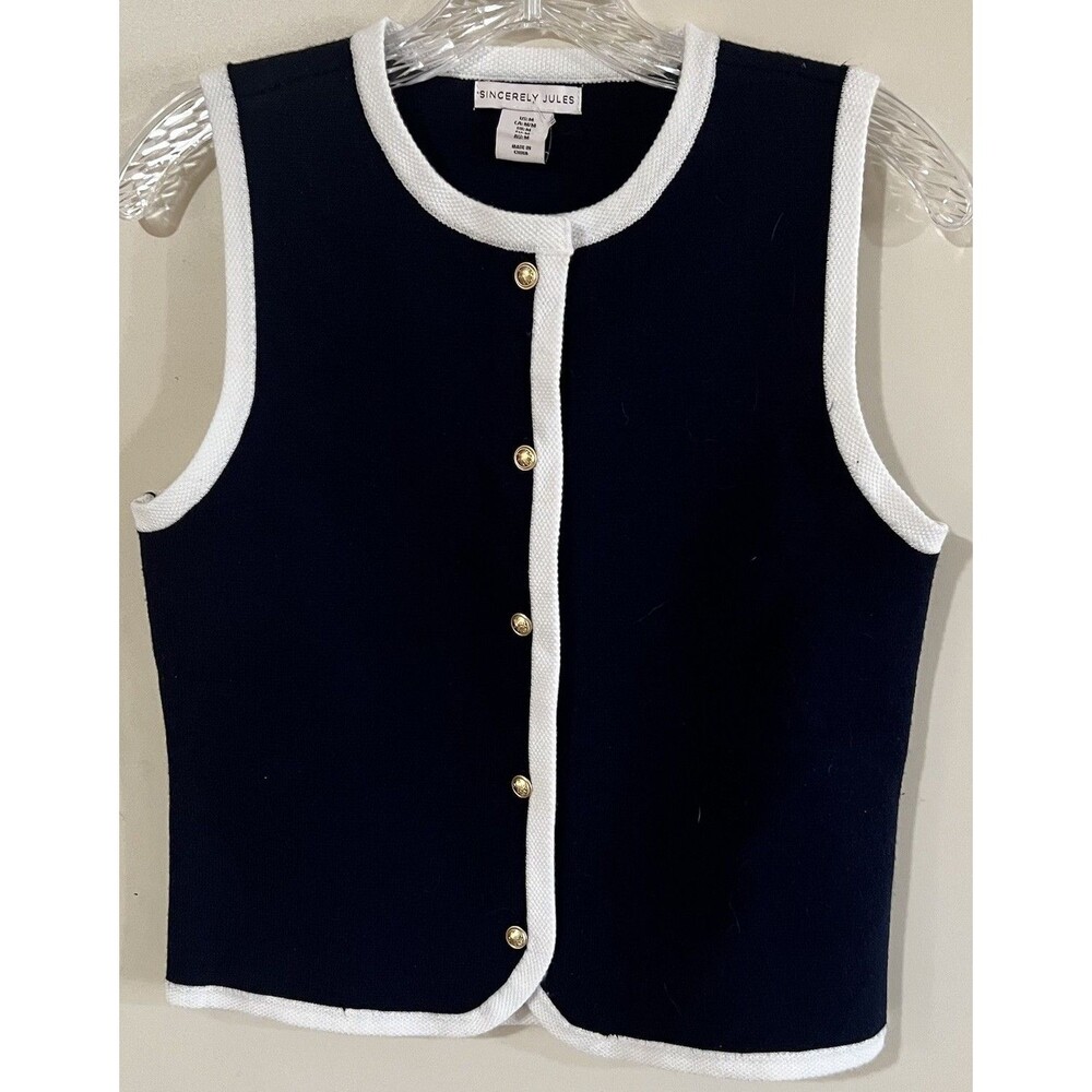 Sincerely Jules Navy Knit Button Vest Sz M NWOT - Picture 2 of 7